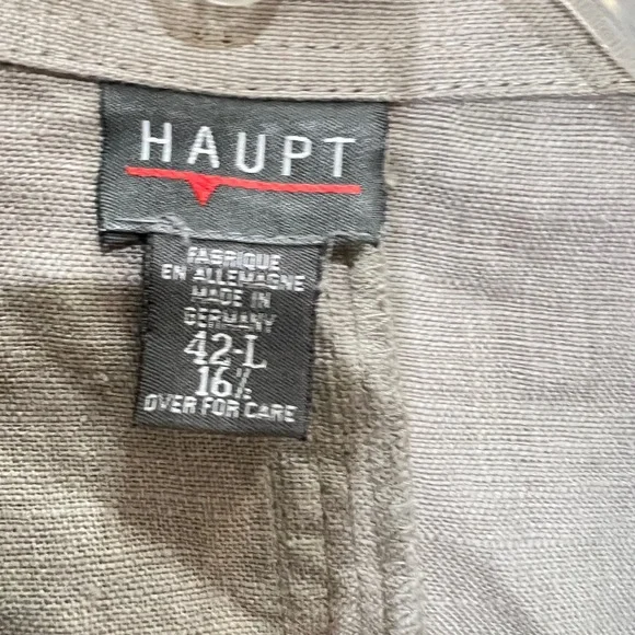 Haupt‎ Germany Linen Button Down Mens Large Long Sleeves Gray Shirt Patch Elbow
